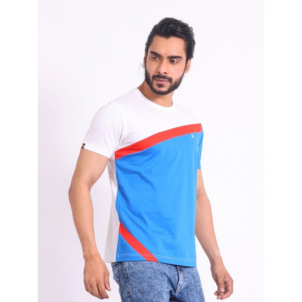 Men's Casual Cotton Printed Round Neck Half Sleeve T-Shirt (White) - Image 5