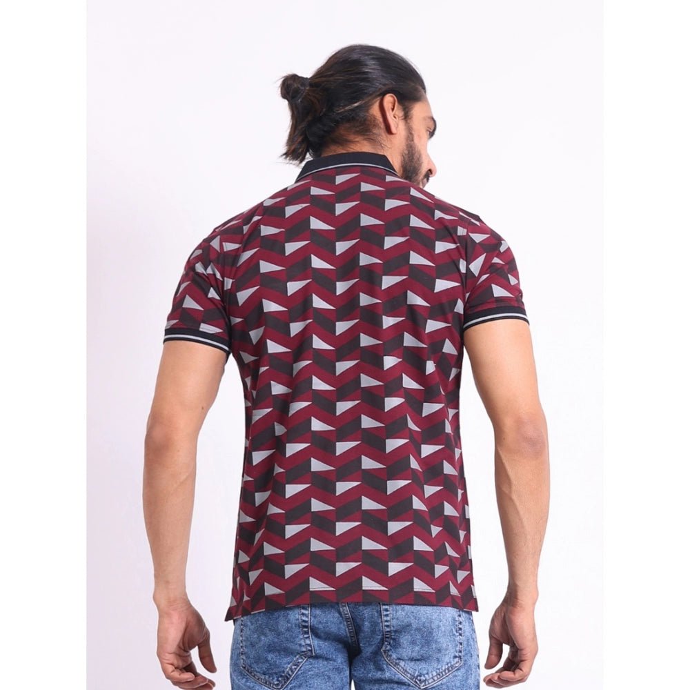 Men's Casual Cotton Printed Polo Neck Half Sleeve T-Shirt (Magenta) - Image 7