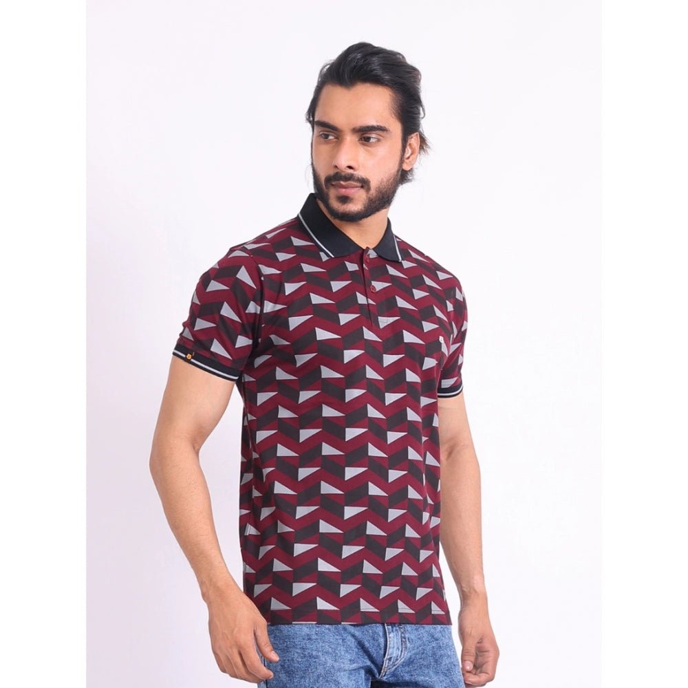 Men's Casual Cotton Printed Polo Neck Half Sleeve T-Shirt (Magenta) - Image 5
