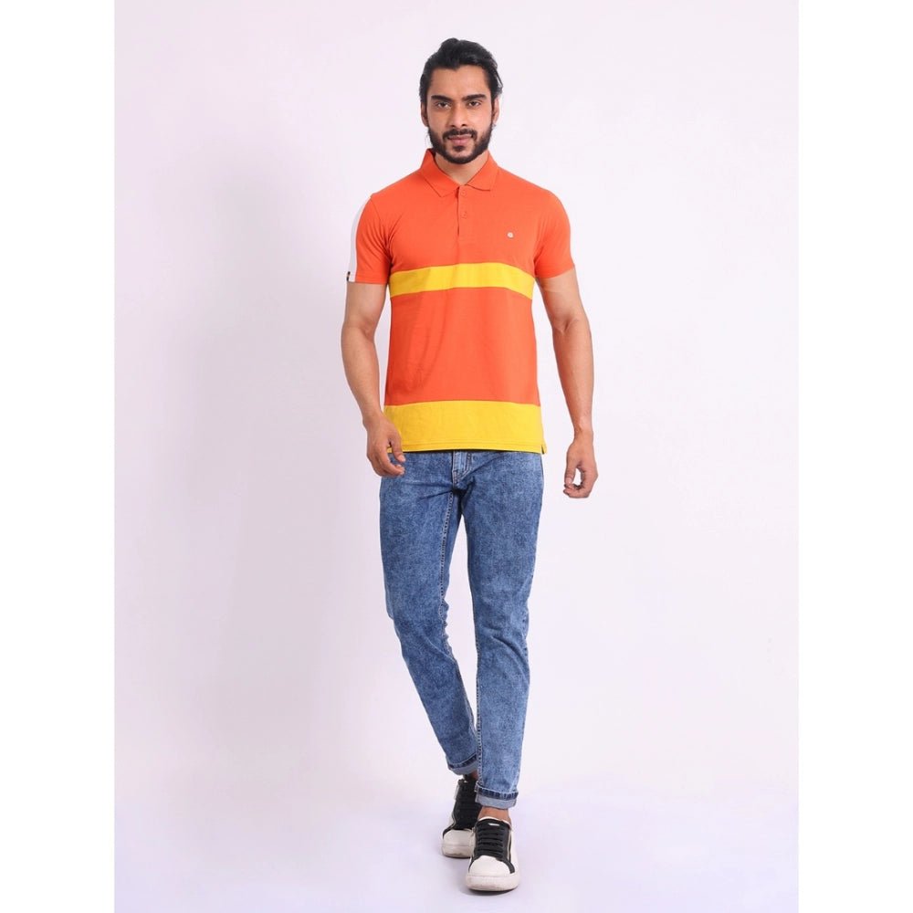 Men's Casual Cotton Printed Polo Neck Half Sleeve T-Shirt (Brown) - Image 2