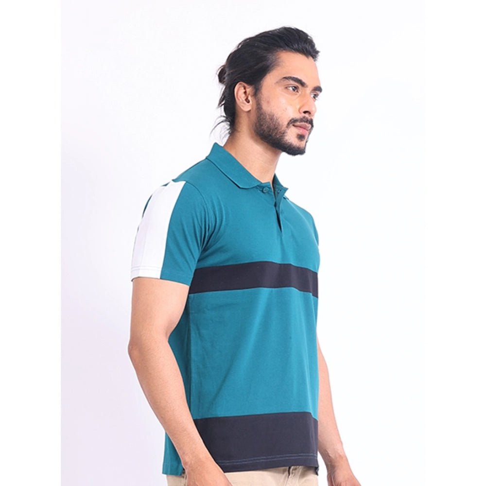 Men's Casual Cotton Printed Polo Neck Half Sleeve T-Shirt (Green) - Image 5