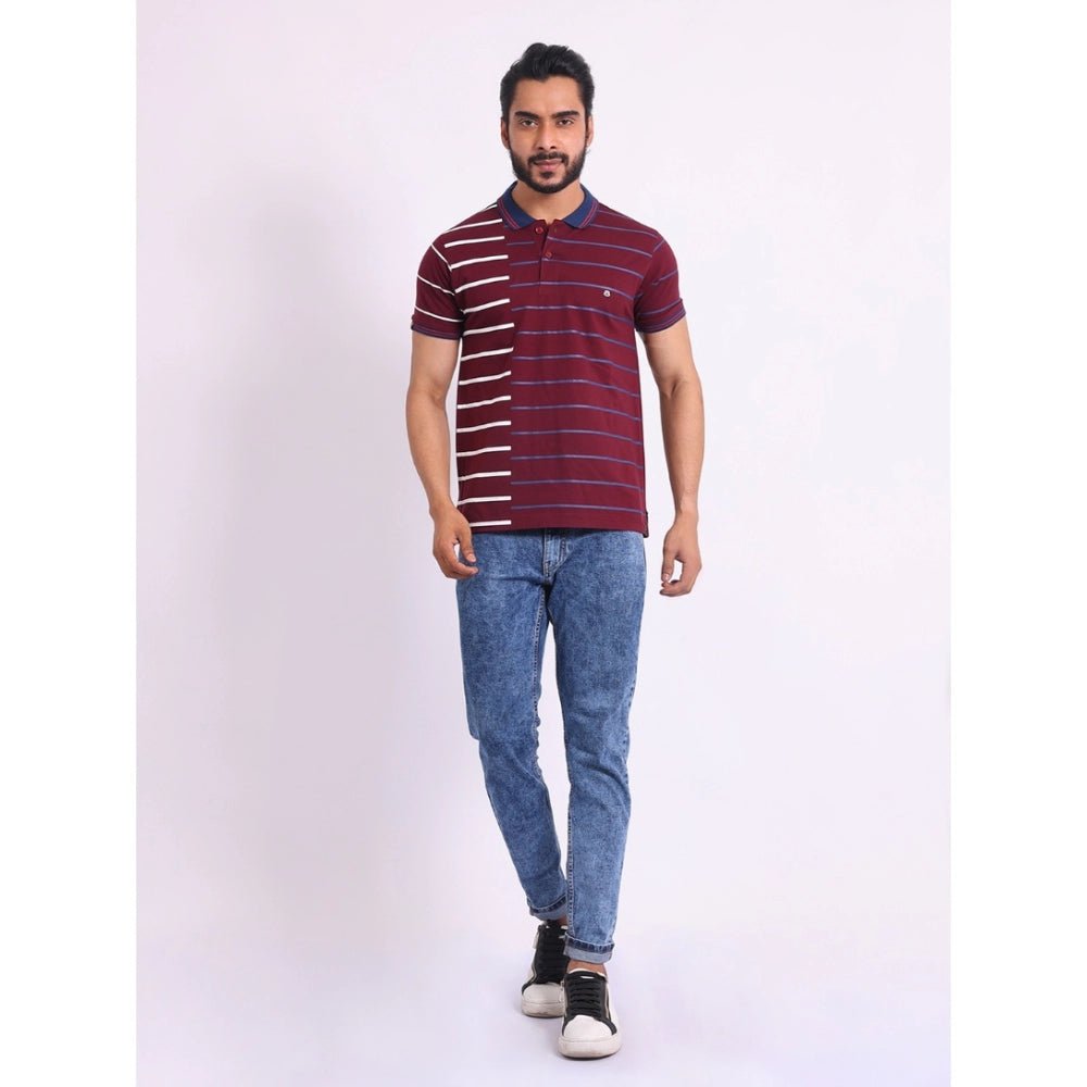 Men's Casual Cotton Printed Polo Neck Half Sleeve T-Shirt (Purple) - Image 2