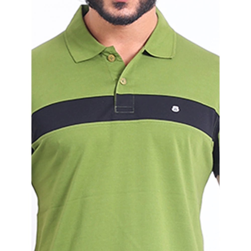 Men's Casual Cotton Printed Polo Neck Half Sleeve T-Shirt (Green) - Image 3