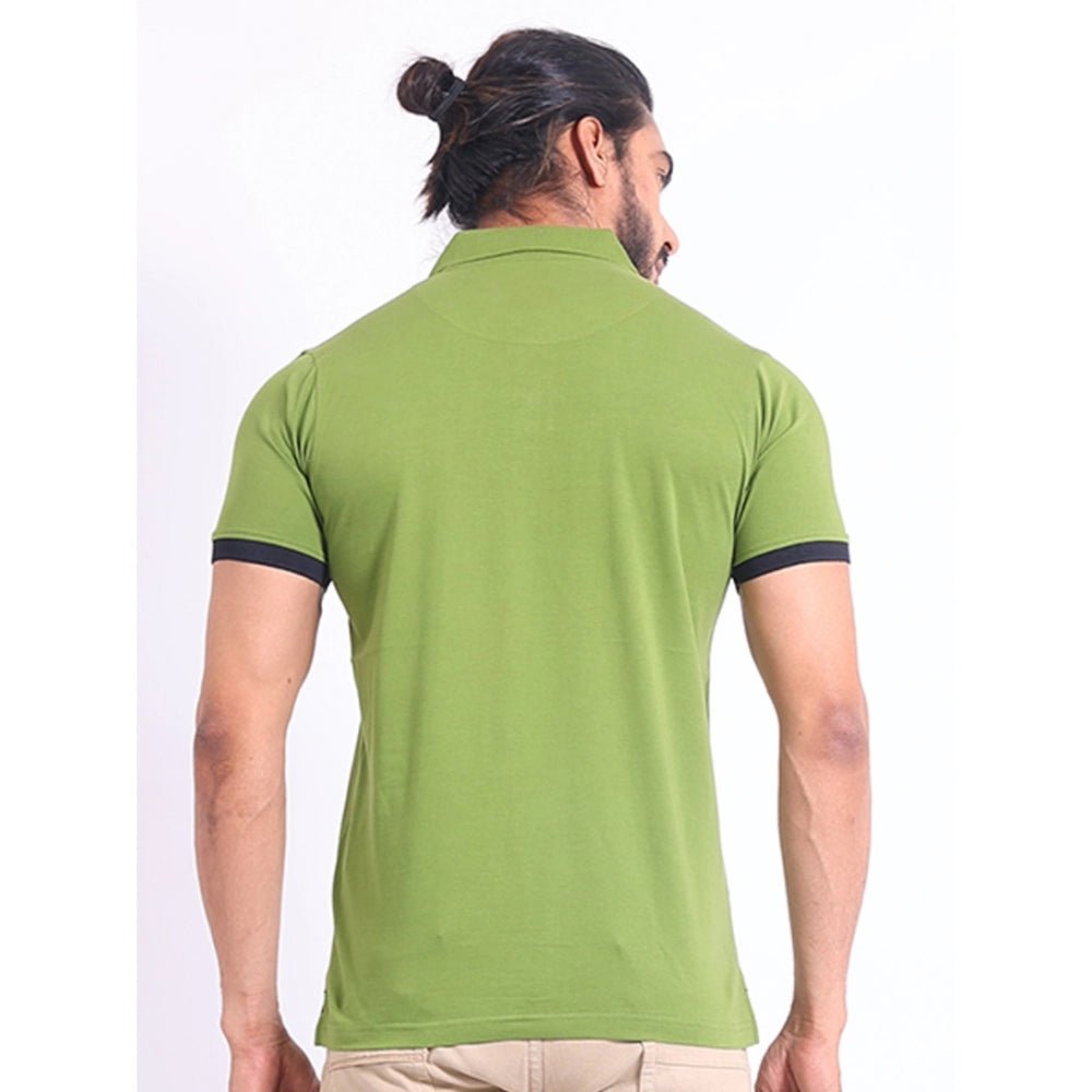 Men's Casual Cotton Printed Polo Neck Half Sleeve T-Shirt (Green) - Image 7