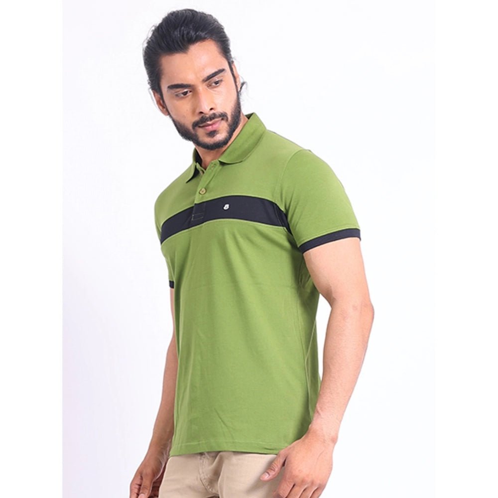 Men's Casual Cotton Printed Polo Neck Half Sleeve T-Shirt (Green) - Image 6