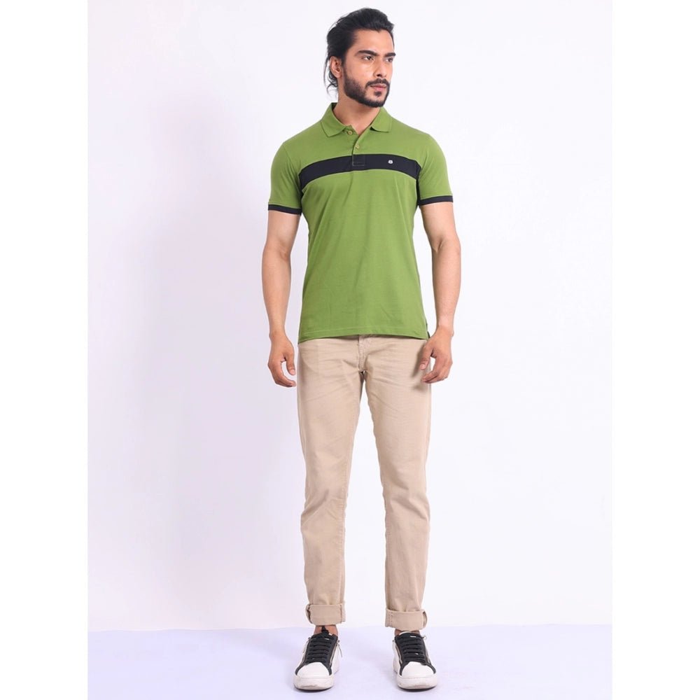 Men's Casual Cotton Printed Polo Neck Half Sleeve T-Shirt (Green) - Image 2
