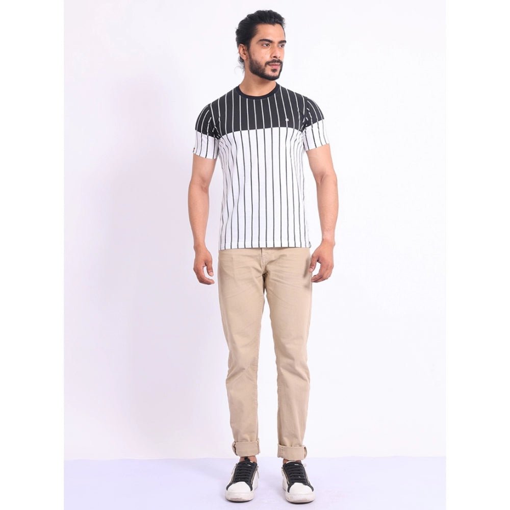 Men's Casual Cotton Printed Round Neck Half Sleeve T-Shirt (White) - Image 2