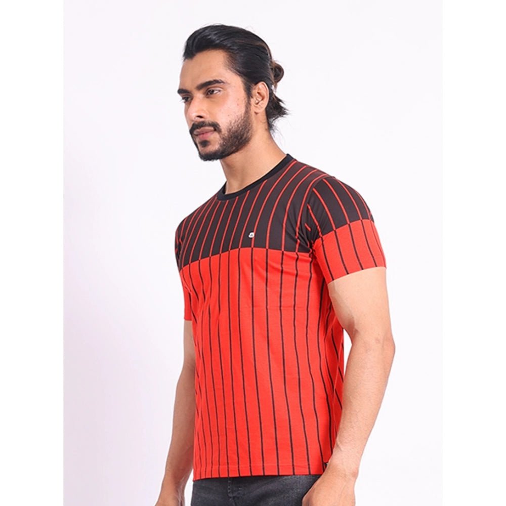 Men's Casual Cotton Printed Round Neck Half Sleeve T-Shirt (Red) - Image 6