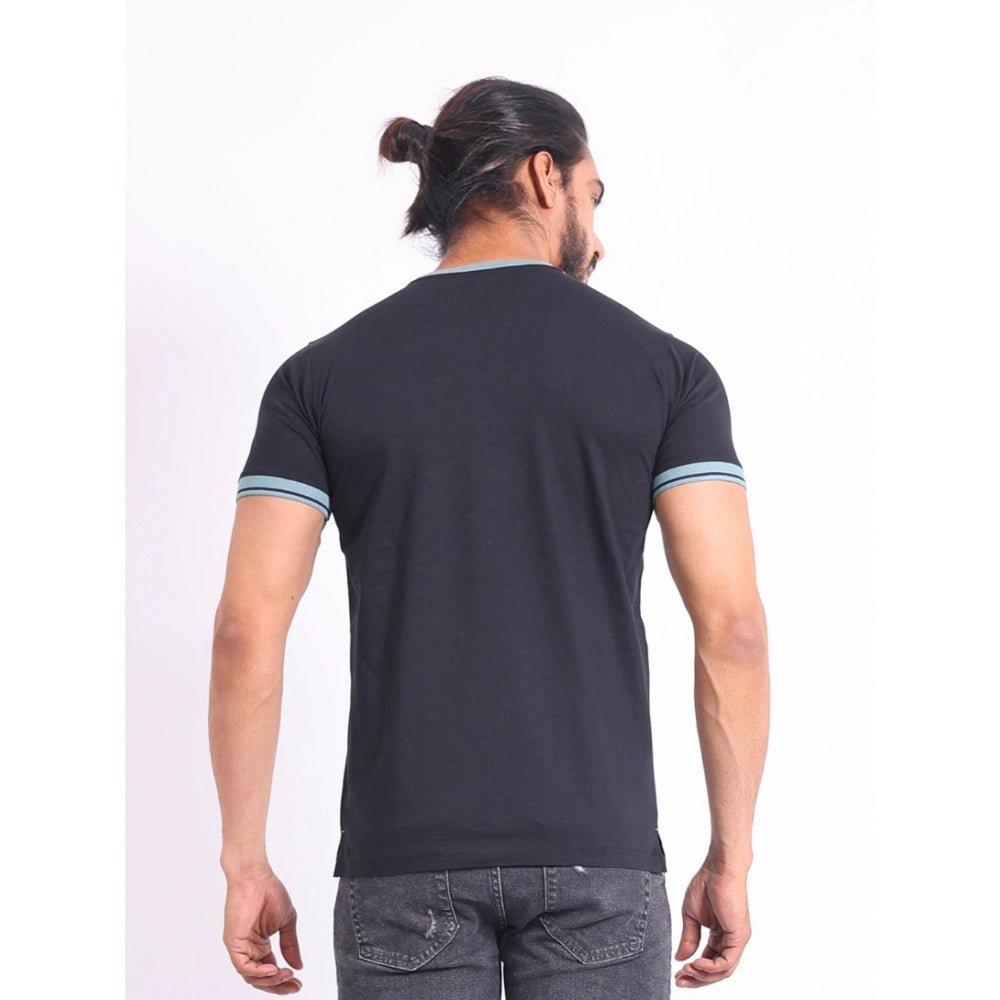 Men's Casual Cotton Printed Round Neck Half Sleeve T-Shirt (Black) - Image 7
