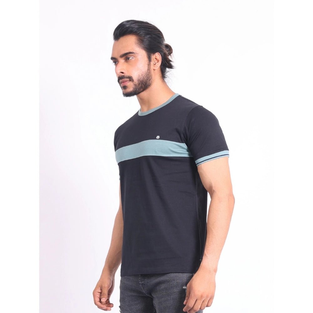Men's Casual Cotton Printed Round Neck Half Sleeve T-Shirt (Black) - Image 6
