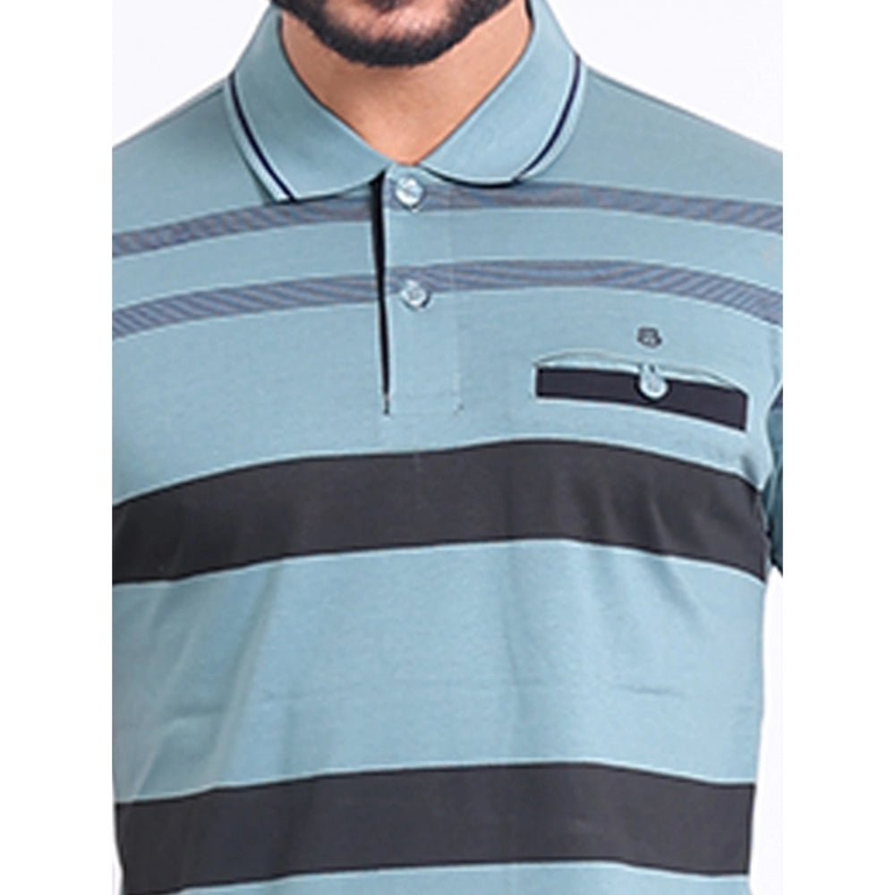 Men's Casual Cotton Printed Polo Neck Half Sleeve T-Shirt (Green) - Image 3