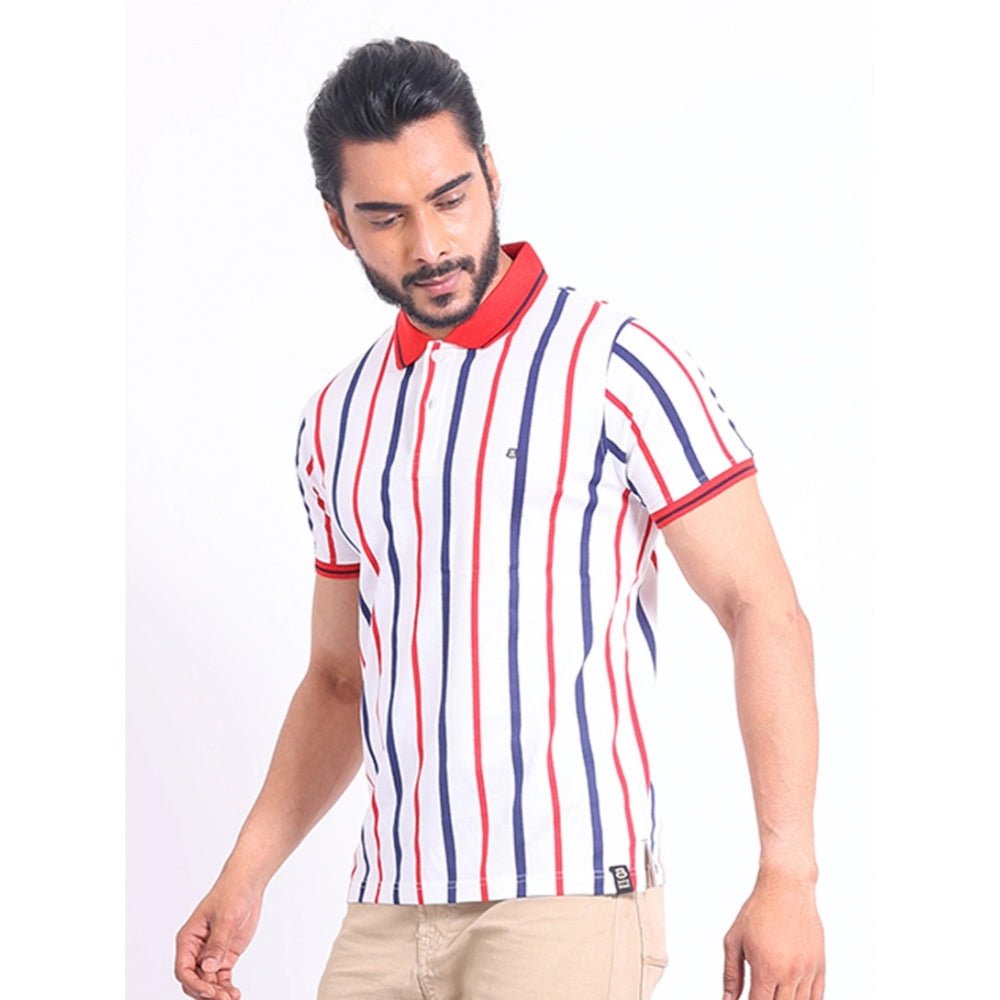 Men's Casual Cotton Printed Polo Neck Half Sleeve T-Shirt (White) - Image 5