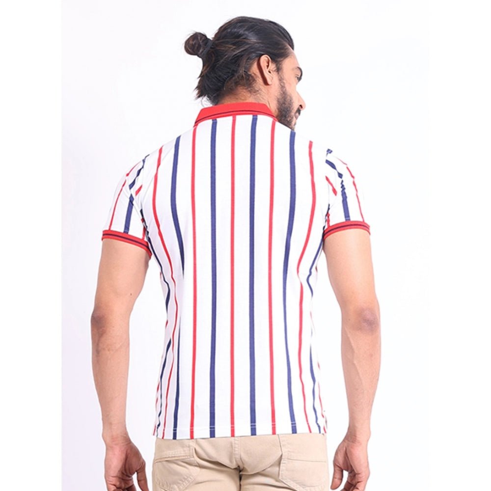 Men's Casual Cotton Printed Polo Neck Half Sleeve T-Shirt (White) - Image 7