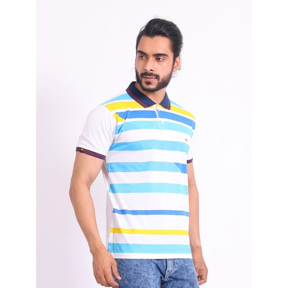Men's Casual Cotton Printed Polo Neck Half Sleeve T-Shirt (White) - Image 5