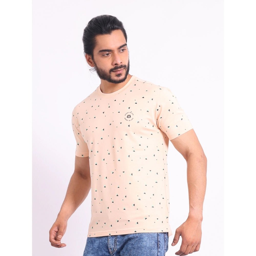 Men's Casual Cotton Printed Round Neck Half Sleeve T-Shirt (Peach) - Image 5