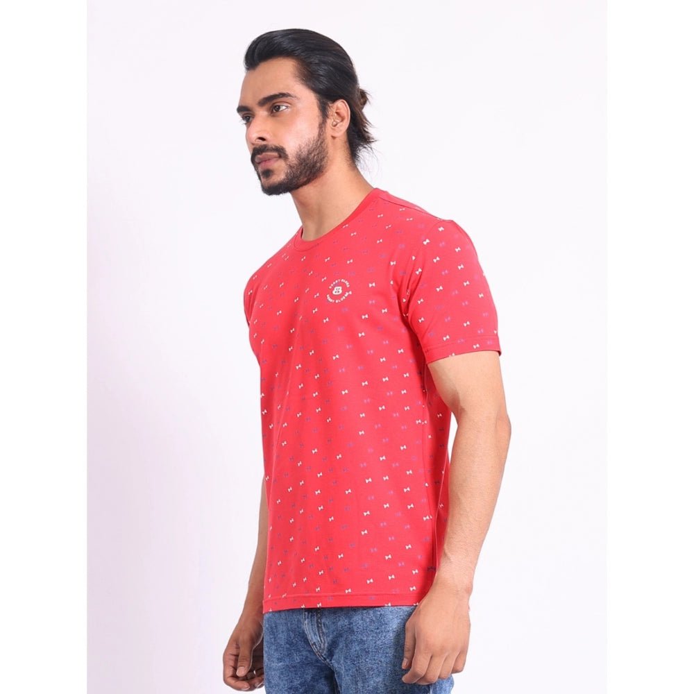 Men's Casual Cotton Printed Round Neck Half Sleeve T-Shirt (Red) - Image 6