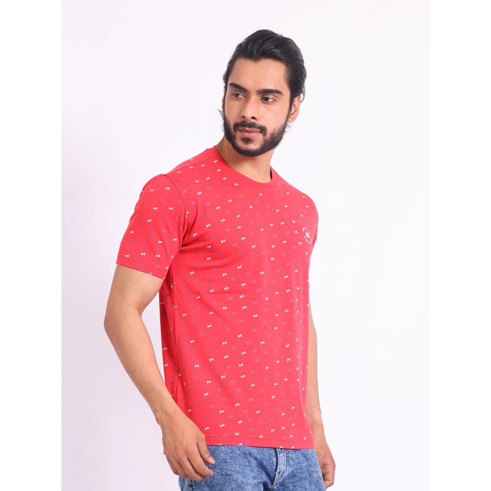 Men's Casual Cotton Printed Round Neck Half Sleeve T-Shirt (Red) - Image 5