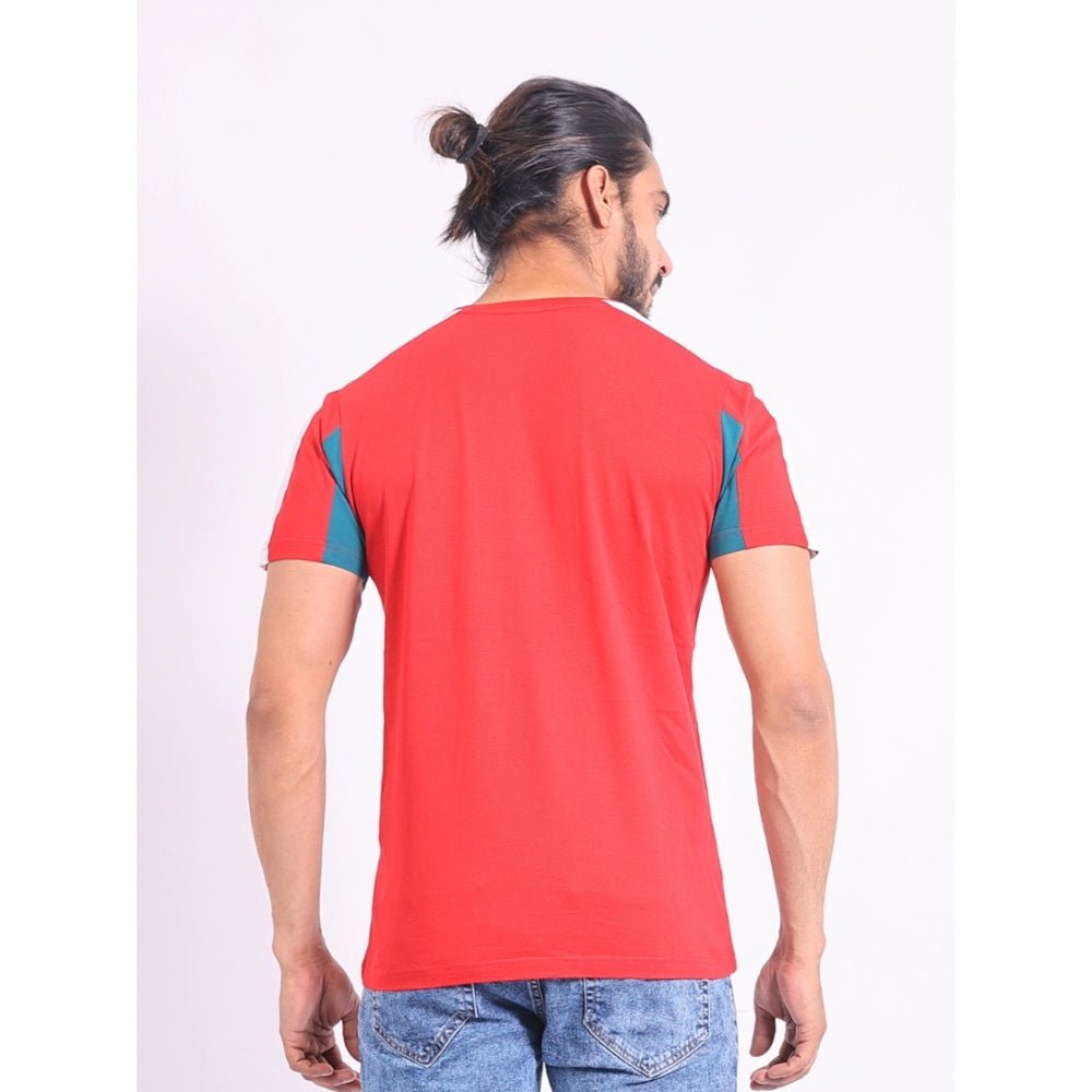 Men's Casual Cotton Printed Round Neck Half Sleeve T-Shirt (Red) - Image 7