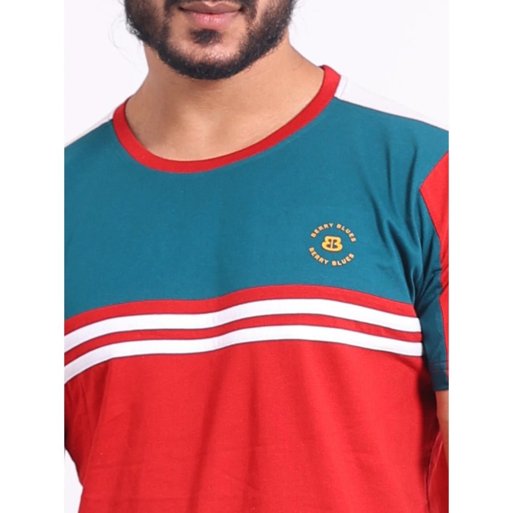 Men's Casual Cotton Printed Round Neck Half Sleeve T-Shirt (Red) - Image 3