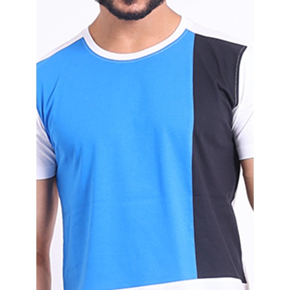 Men's Casual Cotton Printed Round Neck Half Sleeve T-Shirt (Blue) - Image 3