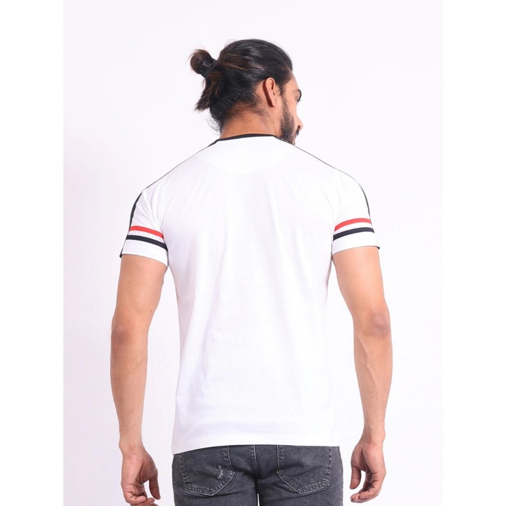 Men's Casual Cotton Printed Round Neck Half Sleeve T-Shirt (White) - Image 7