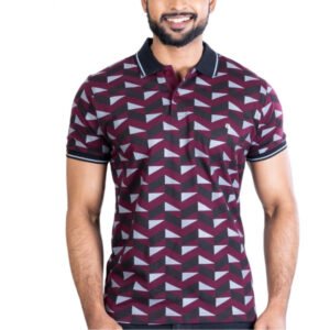Men's Casual Cotton Printed Polo Neck Half Sleeve T-Shirt (Magenta)