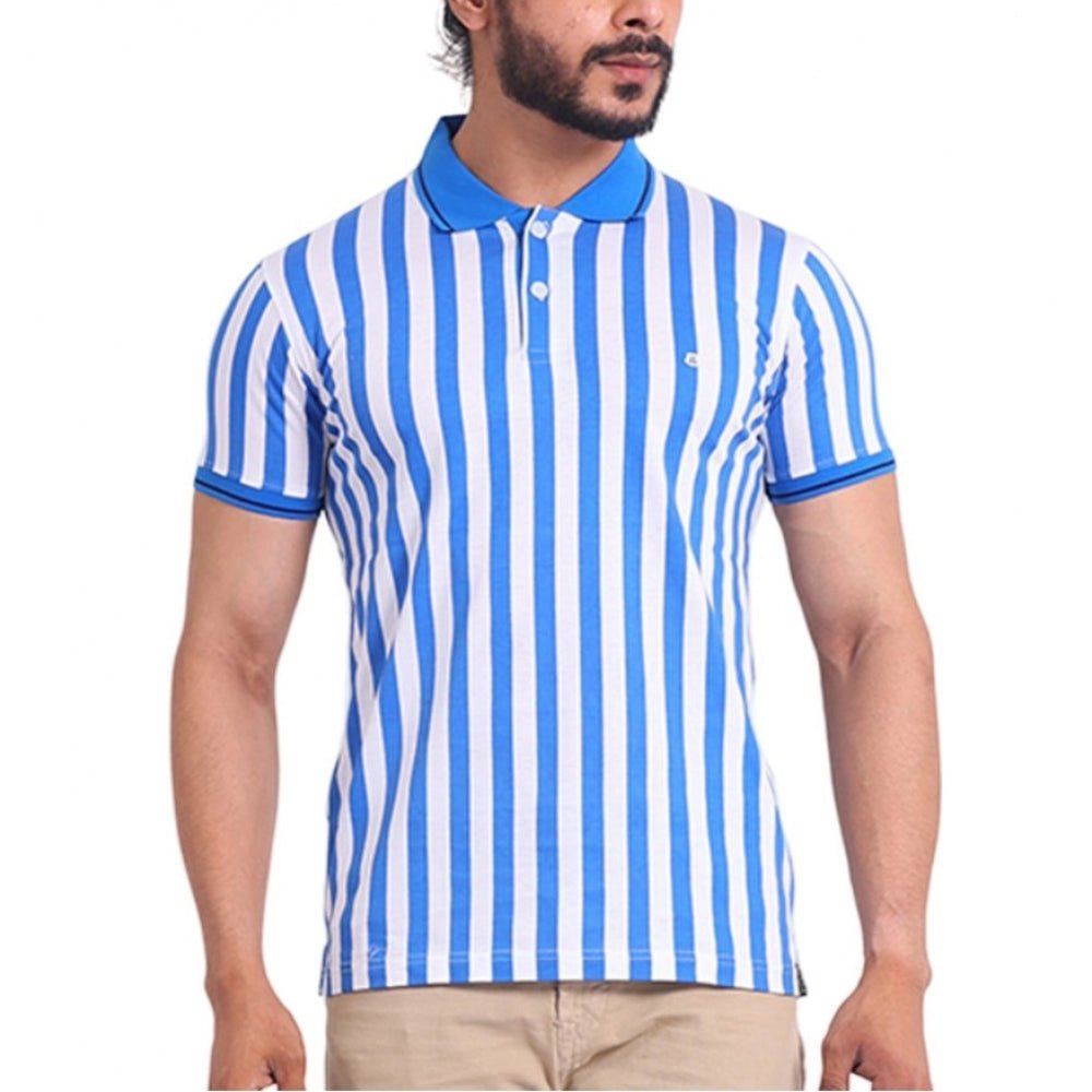 Men's Casual Cotton Printed Polo Neck Half Sleeve T-Shirt (White)