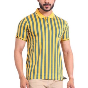 Men's Casual Cotton Printed Polo Neck Half Sleeve T-Shirt (Mustard)