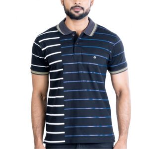 Men's Casual Cotton Printed Polo Neck Half Sleeve T-Shirt (Black)