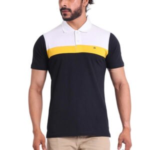 Men's Casual Cotton Printed Polo Neck Half Sleeve T-Shirt (Black)