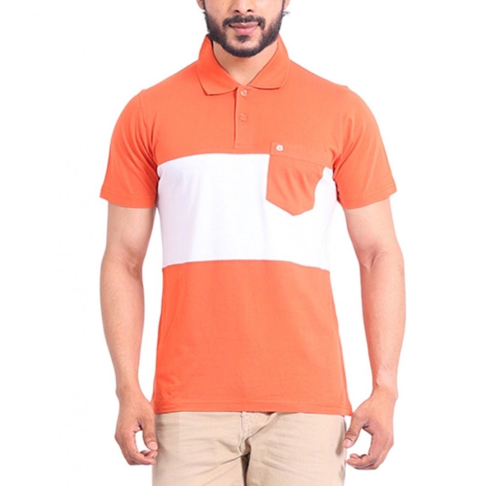 Men's Casual Cotton Printed Polo Neck Half Sleeve T-Shirt (Brown)