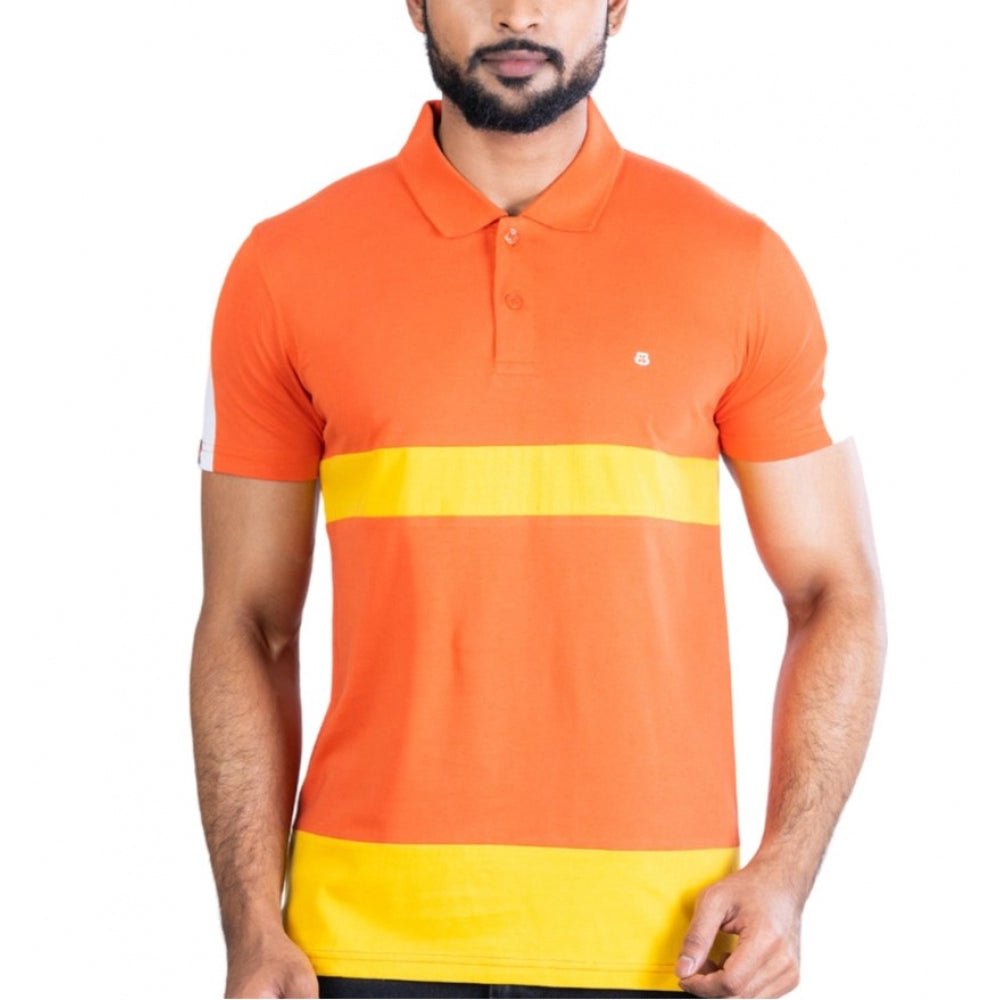 Men's Casual Cotton Printed Polo Neck Half Sleeve T-Shirt (Brown)