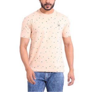 Men's Casual Cotton Printed Round Neck Half Sleeve T-Shirt (Peach)