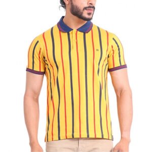 Men's Casual Cotton Printed Polo Neck Half Sleeve T-Shirt (Mustard)