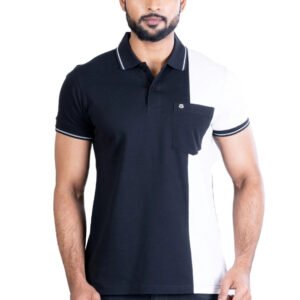 Men's Casual Cotton Printed Polo Neck Half Sleeve T-Shirt (Black)