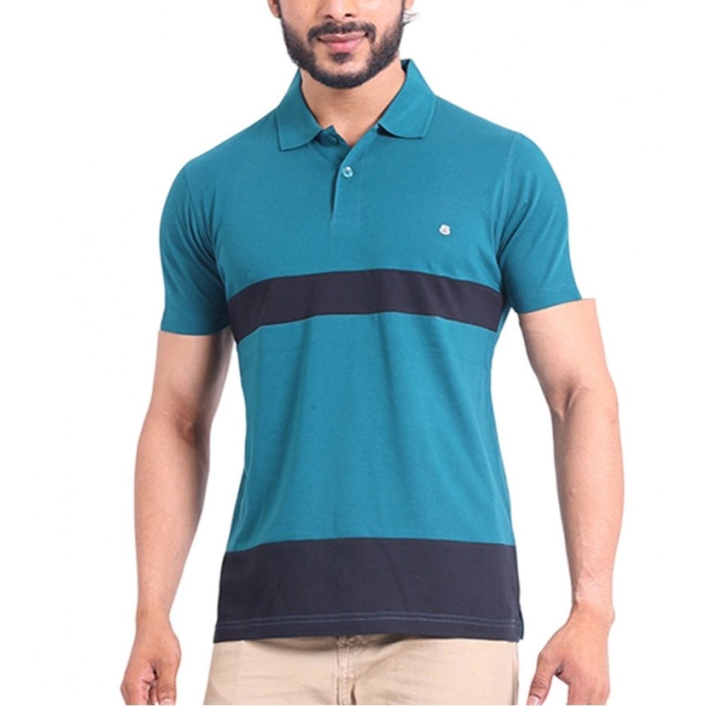 Men's Casual Cotton Printed Polo Neck Half Sleeve T-Shirt (Green)