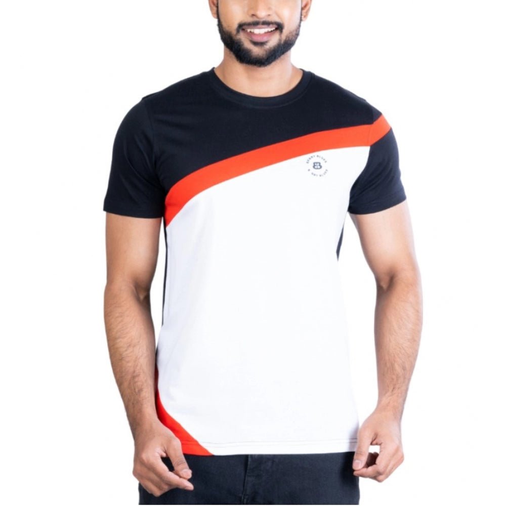 Men's Casual Cotton Printed Round Neck Half Sleeve T-Shirt (Black)