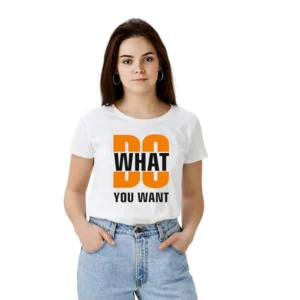 Polyester Solid Printed Round Neck Half Sleeve T-shirt (White)