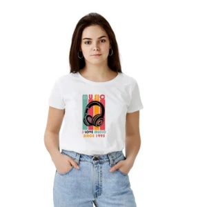 Polyester Solid Printed Round Neck Half Sleeve T-shirt (White)