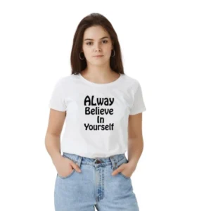Polyester Solid Printed Round Neck Half Sleeve T-shirt (White)
