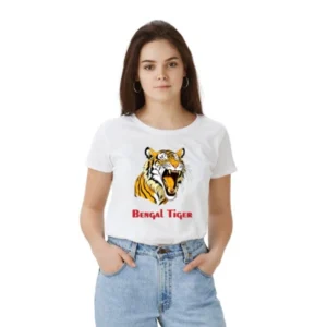 Polyester Solid Printed Round Neck Half Sleeve T-shirt (White)