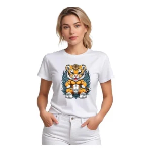 Polyester Solid Printed Round Neck Half Sleeve T-shirt (White)