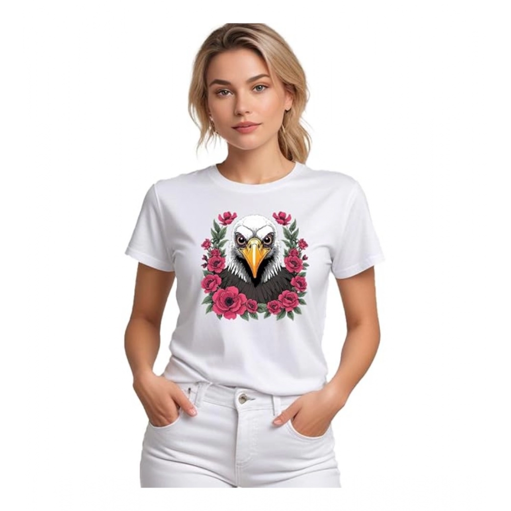 Polyester Solid Printed Round Neck Half Sleeve T-shirt (White)