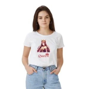 Polyester Solid Printed Round Neck Half Sleeve T-shirt (White)