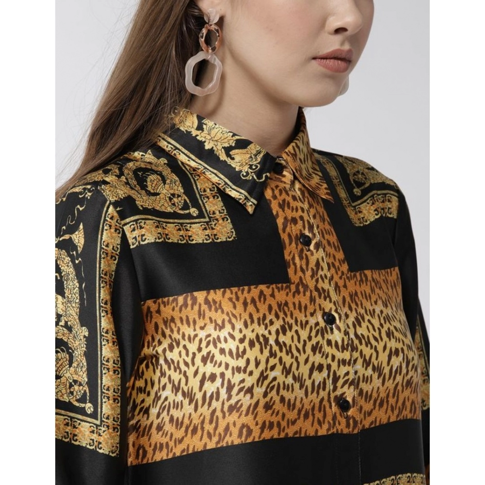 Satin Animal Print 3-4th Sleeves Above Knee Dress (White - Orange) - Image 2