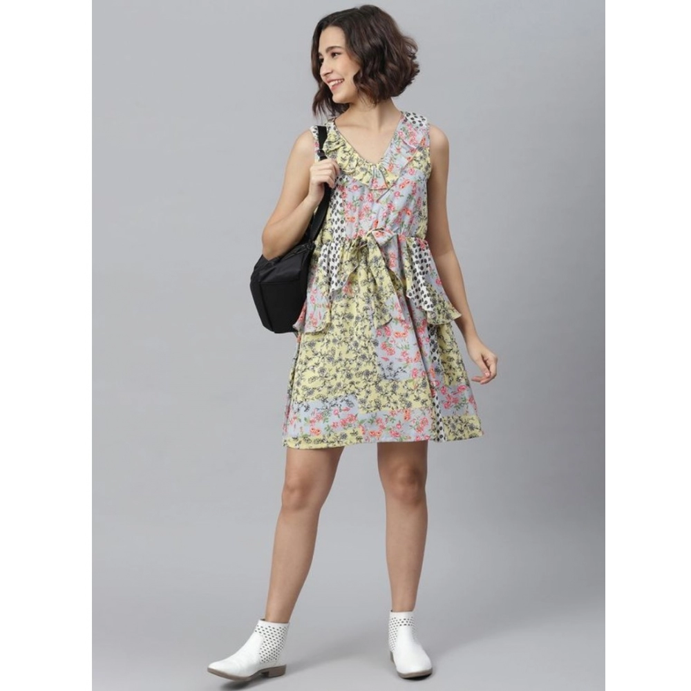 Polyester Peplum Sleeveless Above Knee Dress (Multicolor) - Image 5