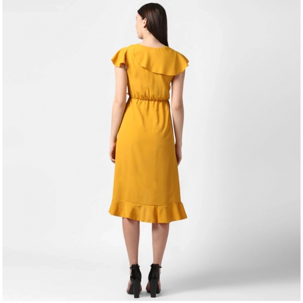 Polyester Ruffled Cap Sleeve Knee-Length Dress (Yellow) - Image 6