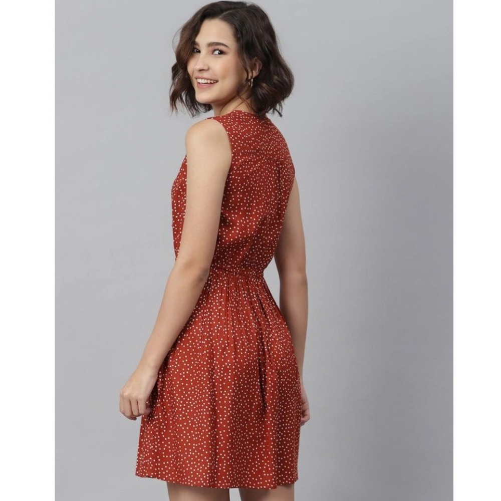 Rayon Polka Sleeveless Above Knee Dress (Rust) - Image 6