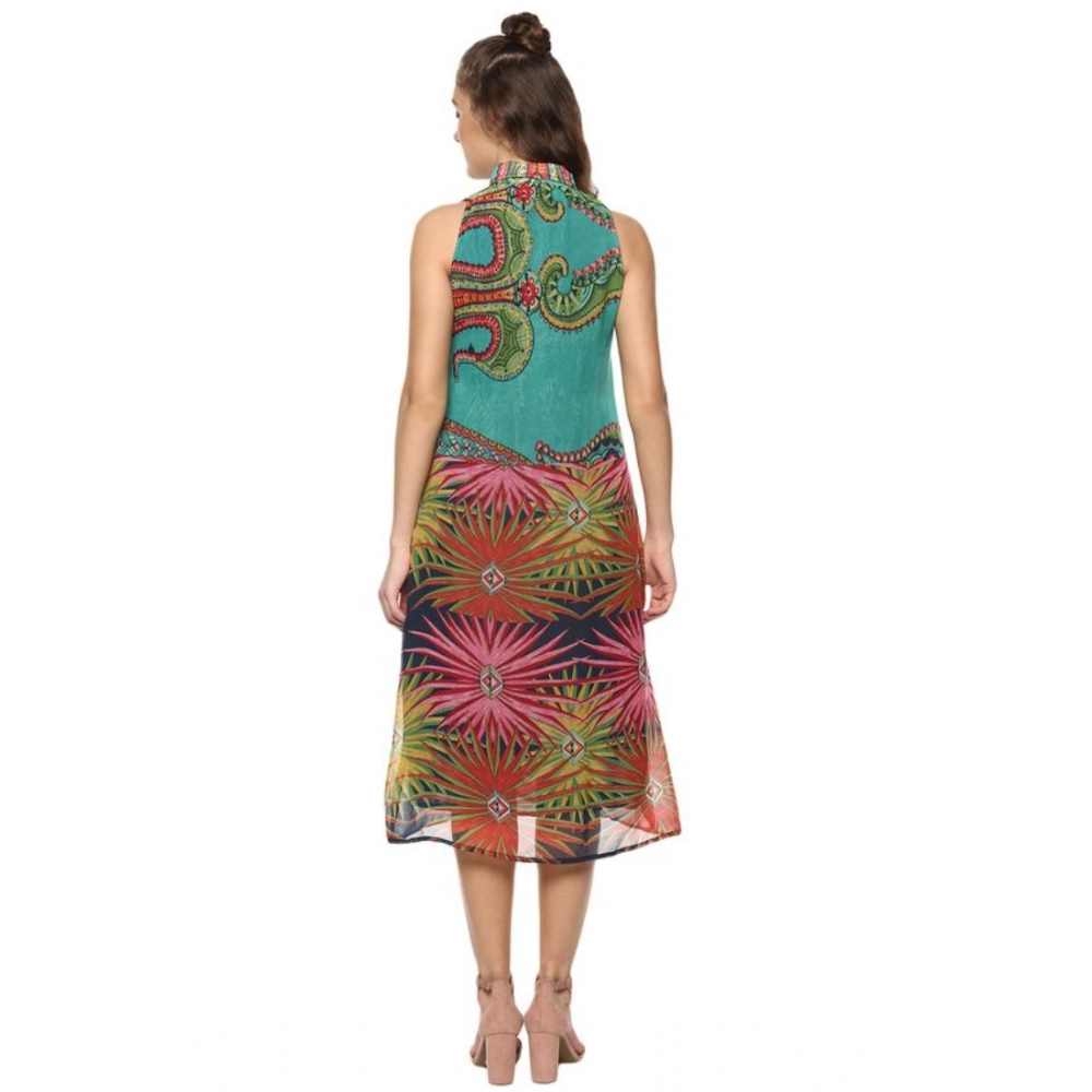 Polyester Floral Sleeveless Below Knee Dress (Multicolor) - Image 7