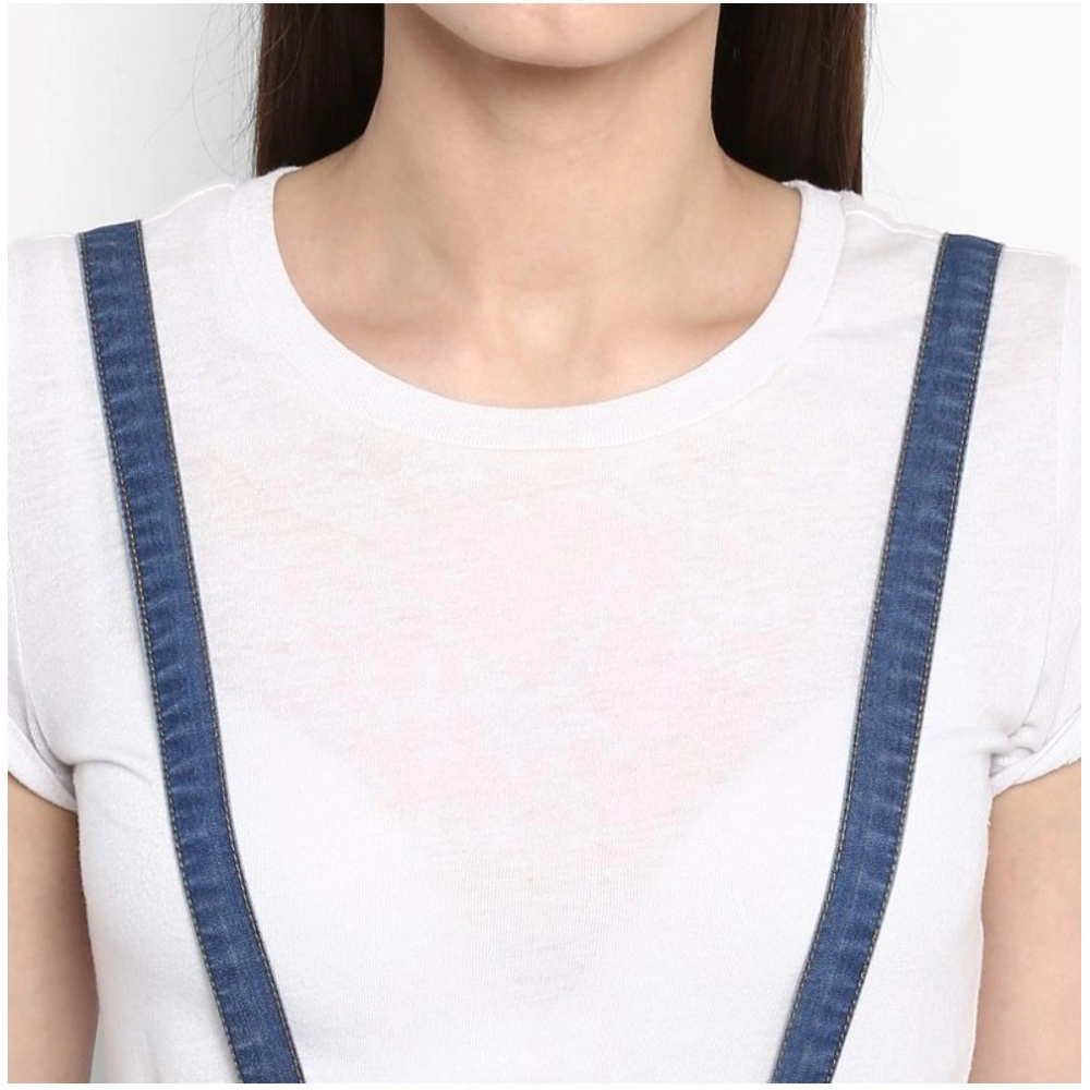 Denim Solid Shoulder Straps Below Knee Dress (Blue) - Image 2